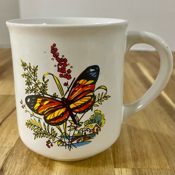 Vintage Viking Stoneware Monarch Butterfly Retro Decor Orange 1970’s Coffee Tea - Picture 1 of 8